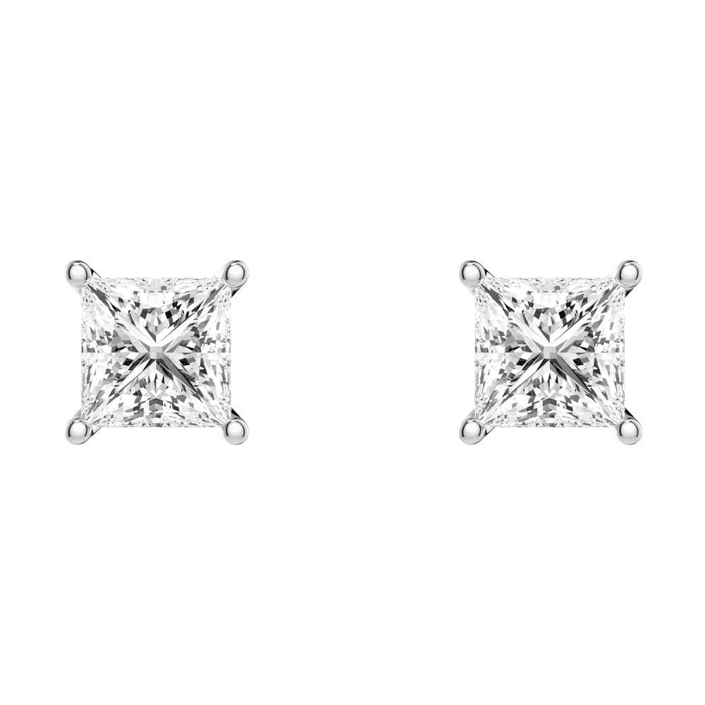 1 CT. Classic Princess Shaped Moissanite Stud Earrings