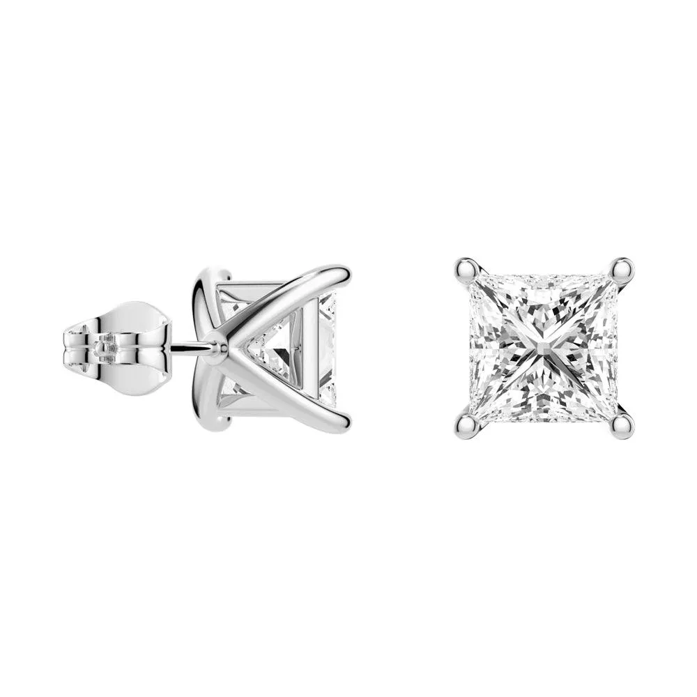 1 CT. Classic Princess Shaped Moissanite Stud Earrings