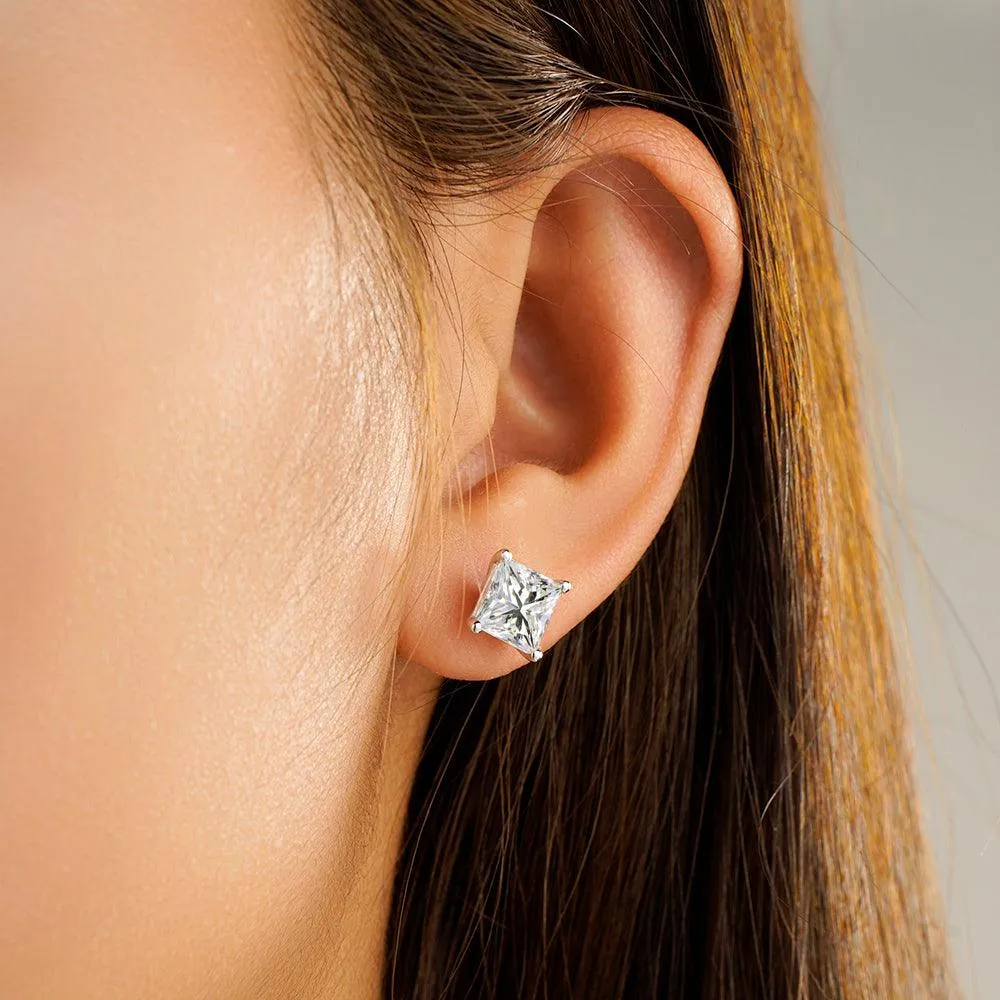1 CT. Classic Princess Shaped Moissanite Stud Earrings