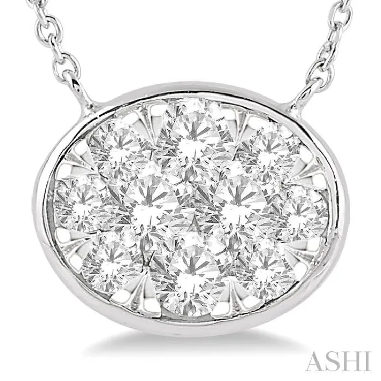 1 Ctw Oval Shape Lovebright Diamond Necklace in 14K White Gold