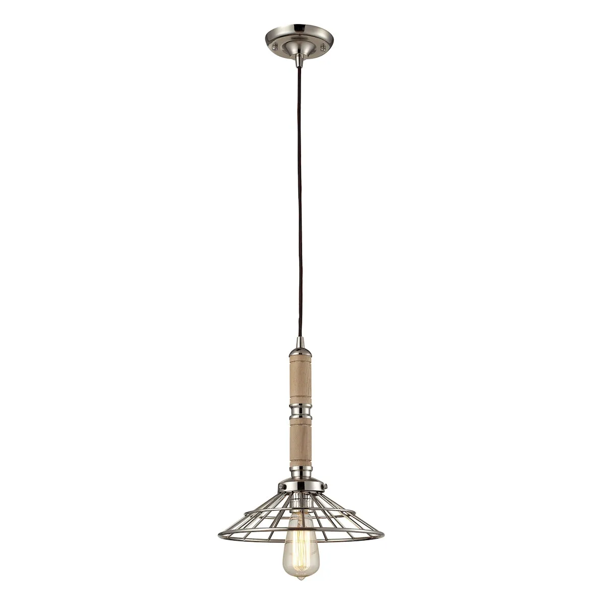 1-Light Wood Pendant in Polished Nickel ELK Lighting