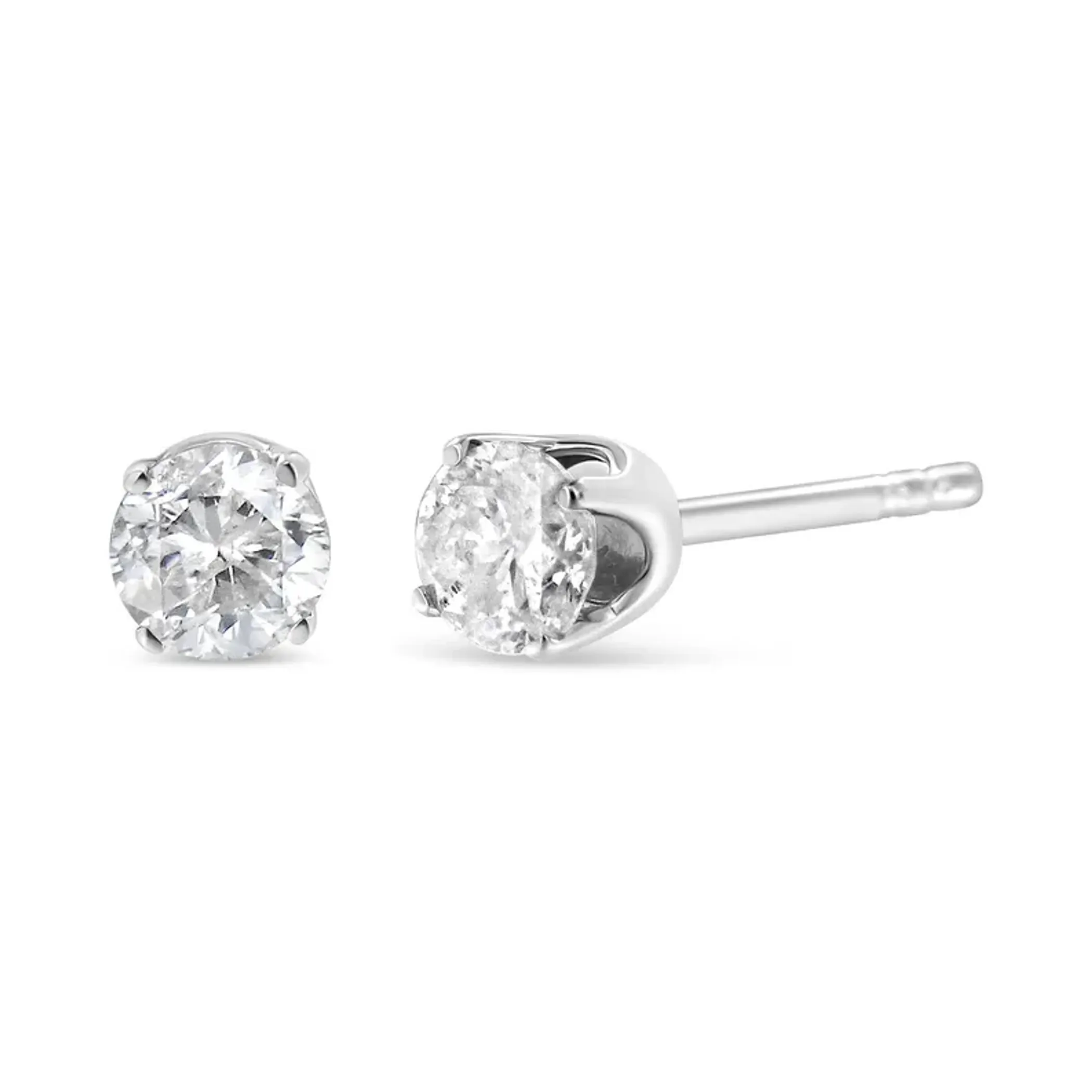 10K White Gold 1/6 Cttw Round Brilliant-Cut Near Colorless Near Colorless Diamond Classic 4-Prong Stud Earrings (I-J Color, SI1-SI2 Clarity)