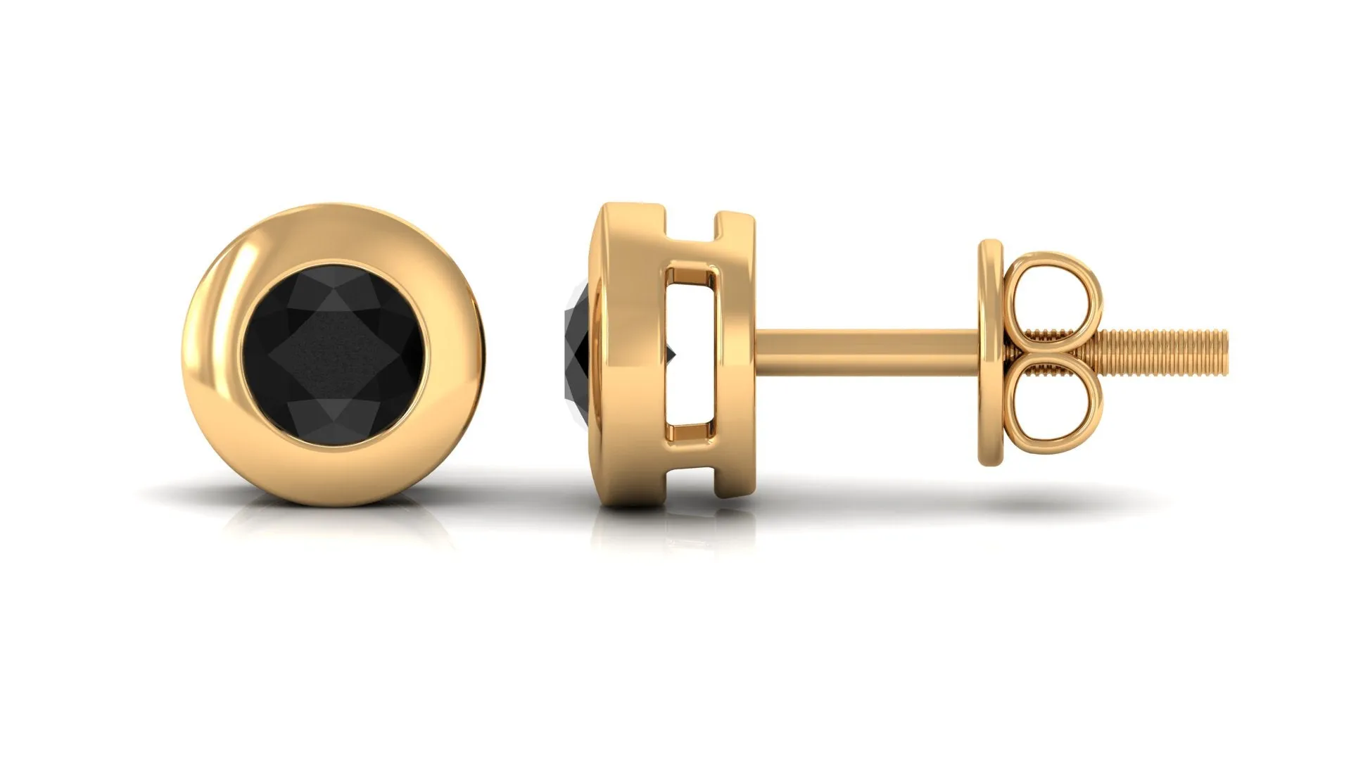 1/2 CT Bezel Set Round Black Onyx Solitaire Stud Earrings