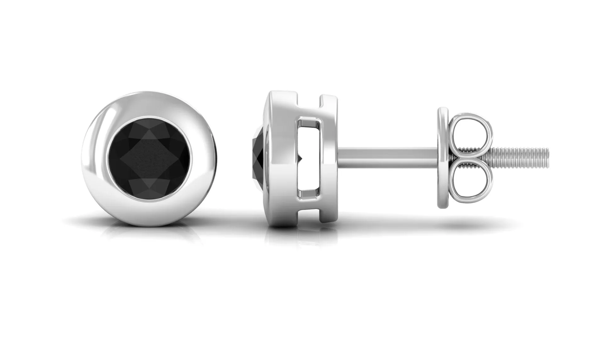 1/2 CT Bezel Set Round Black Onyx Solitaire Stud Earrings