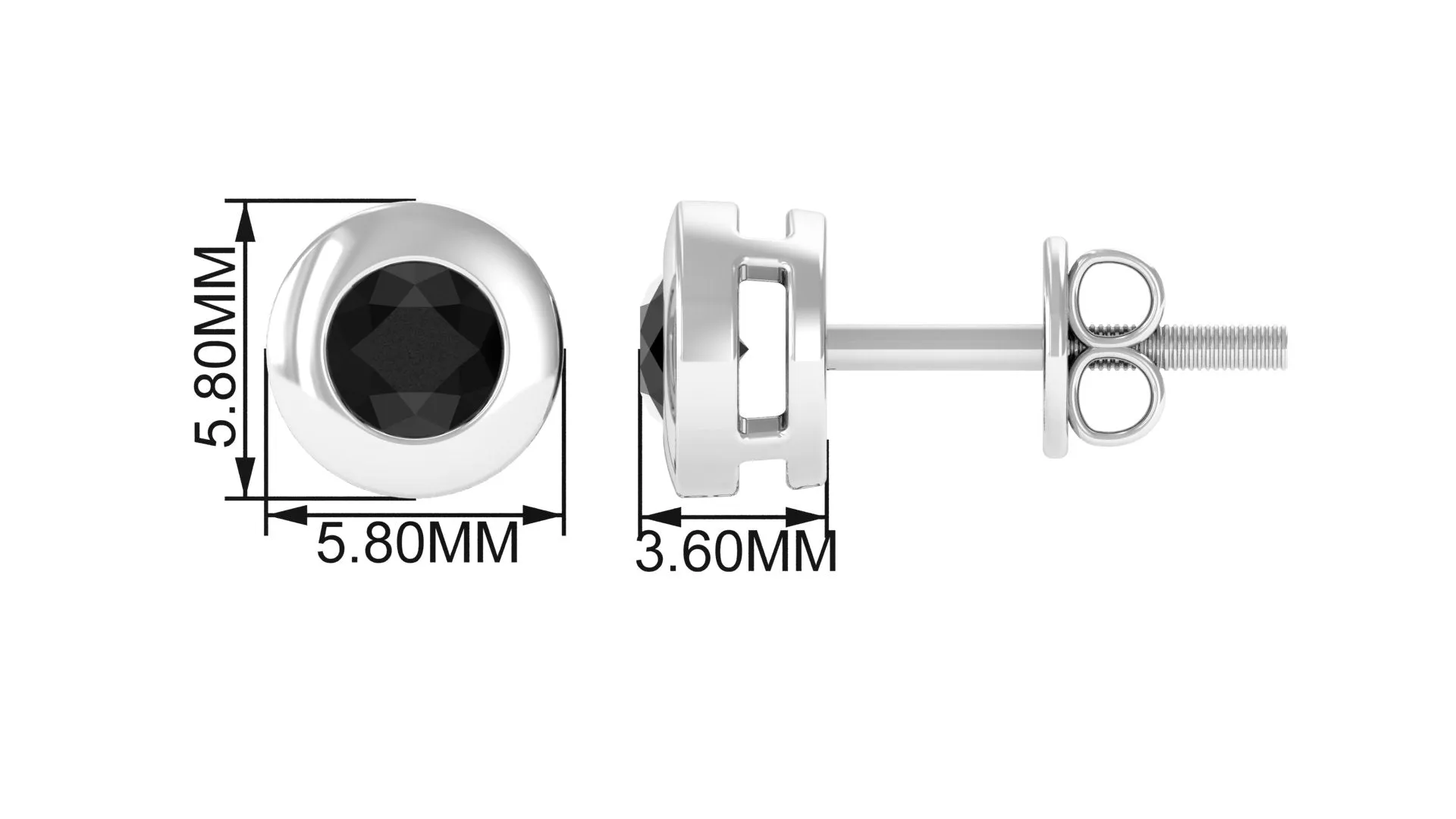 1/2 CT Bezel Set Round Black Onyx Solitaire Stud Earrings