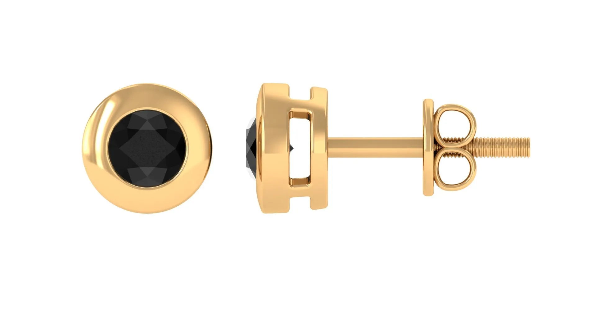 1/2 CT Bezel Set Round Black Onyx Solitaire Stud Earrings