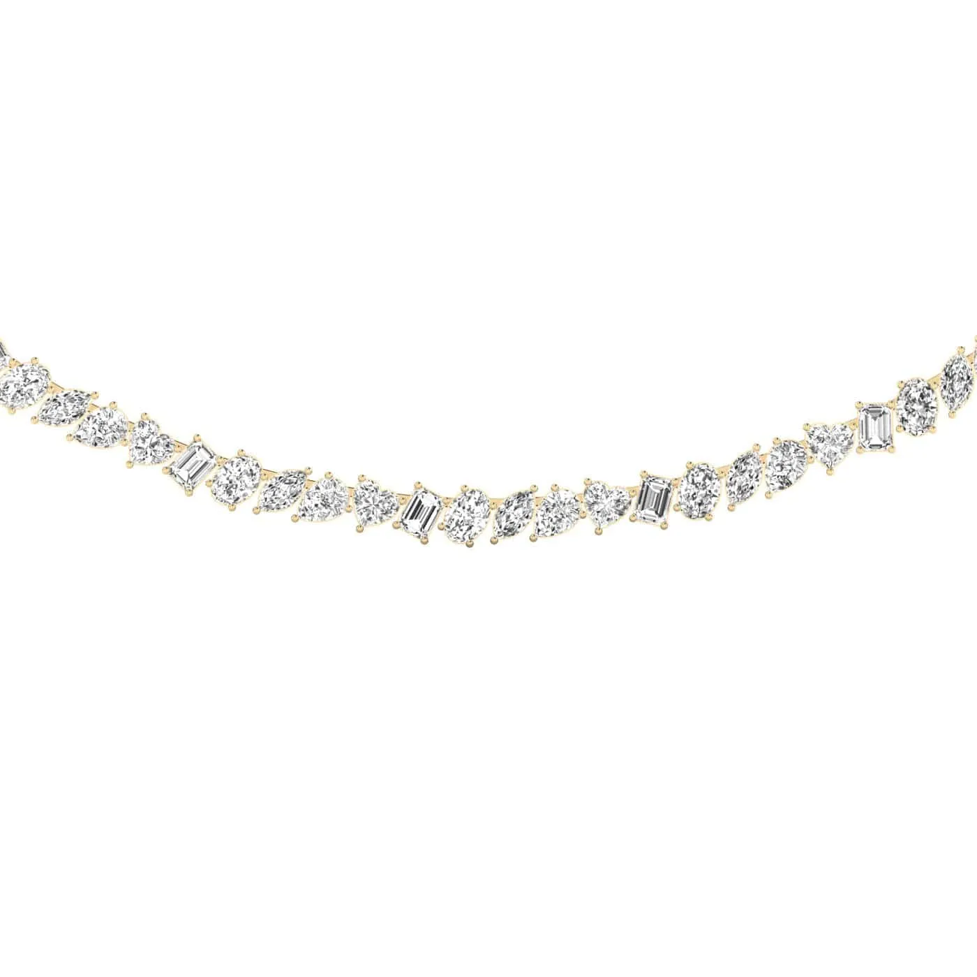 14K & 18K Gold and Diamond Tennis Necklace Multi-shpae, Lab Grown, 17.25 ct