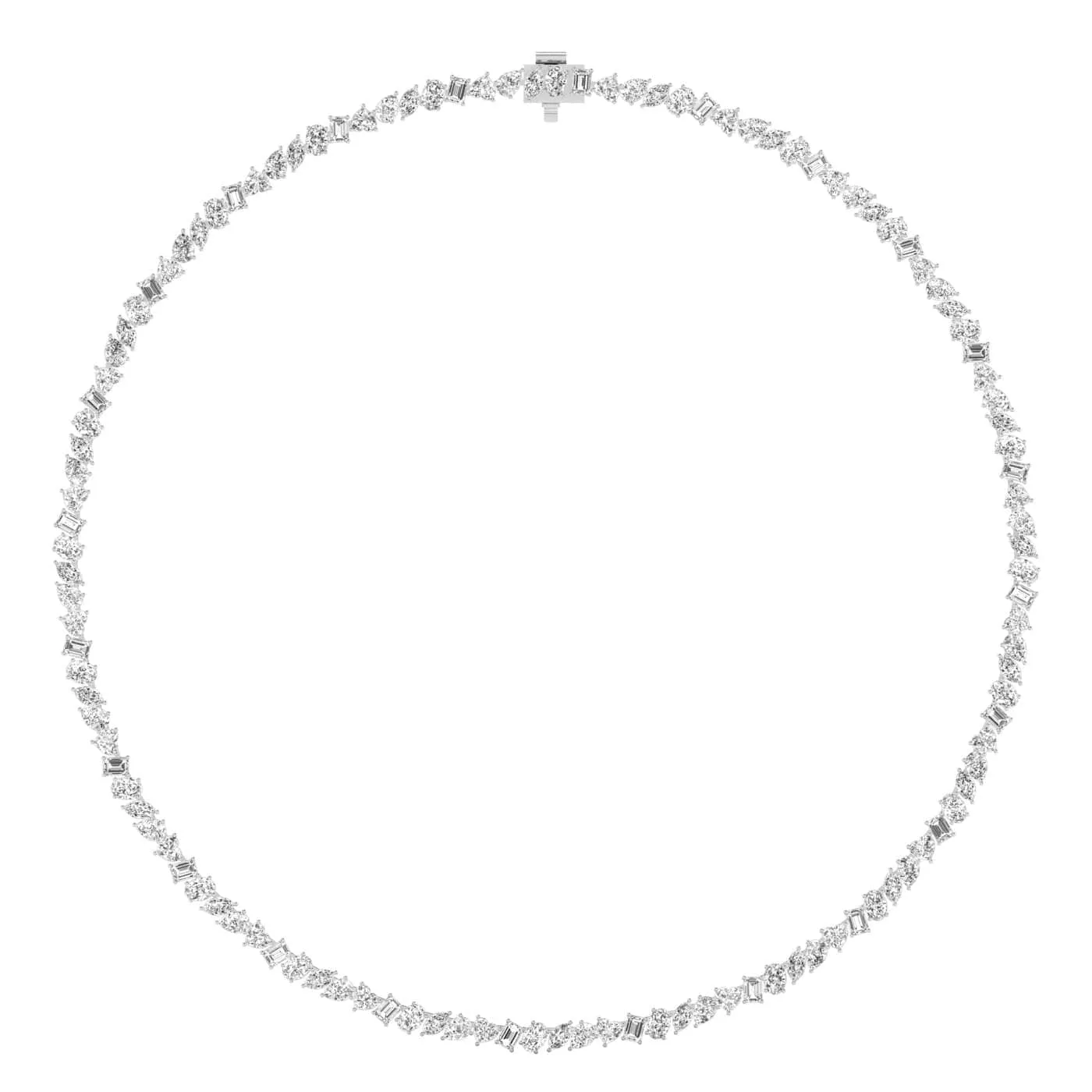 14K & 18K Gold and Diamond Tennis Necklace Multi-shpae, Lab Grown, 17.25 ct