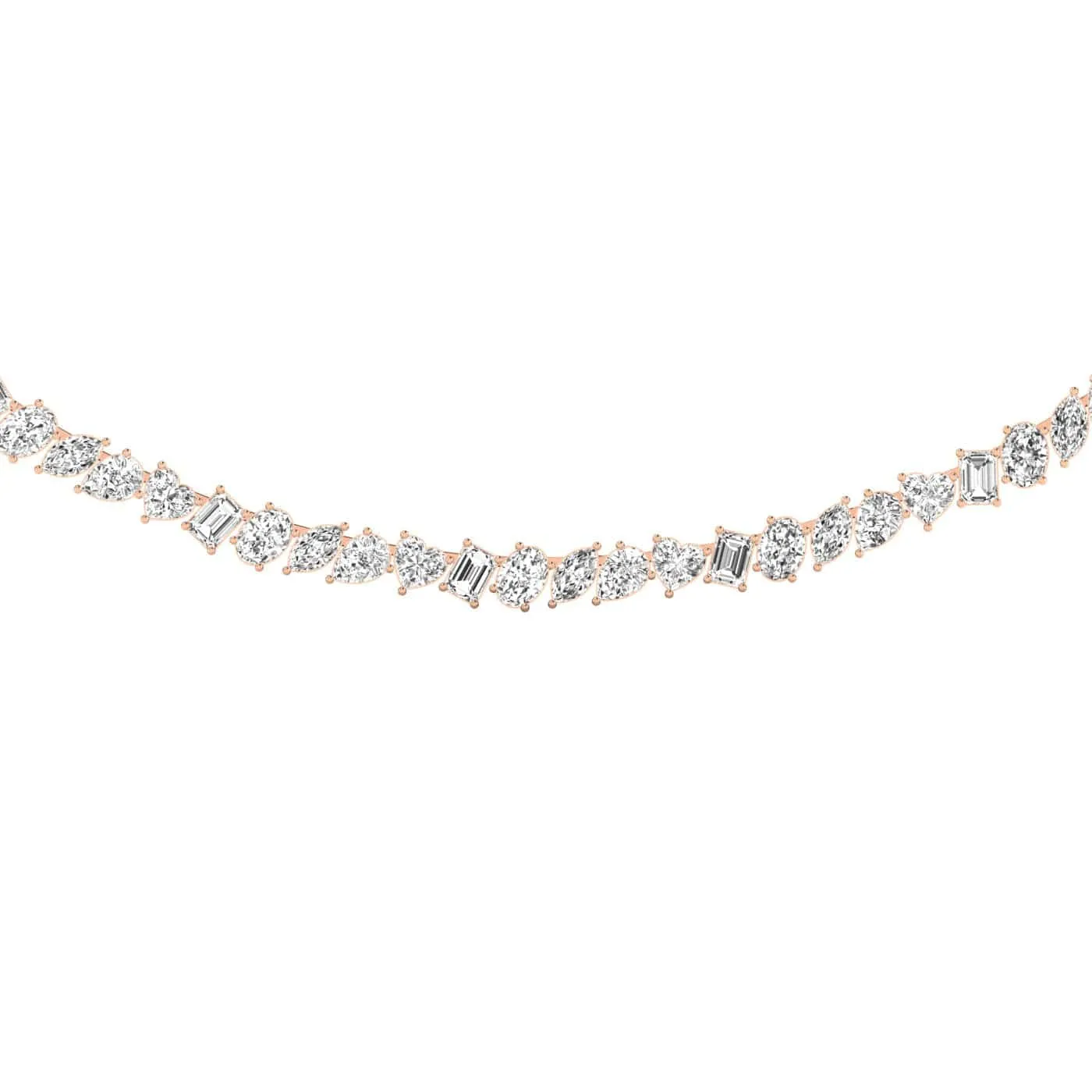 14K & 18K Gold and Diamond Tennis Necklace Multi-shpae, Lab Grown, 17.25 ct