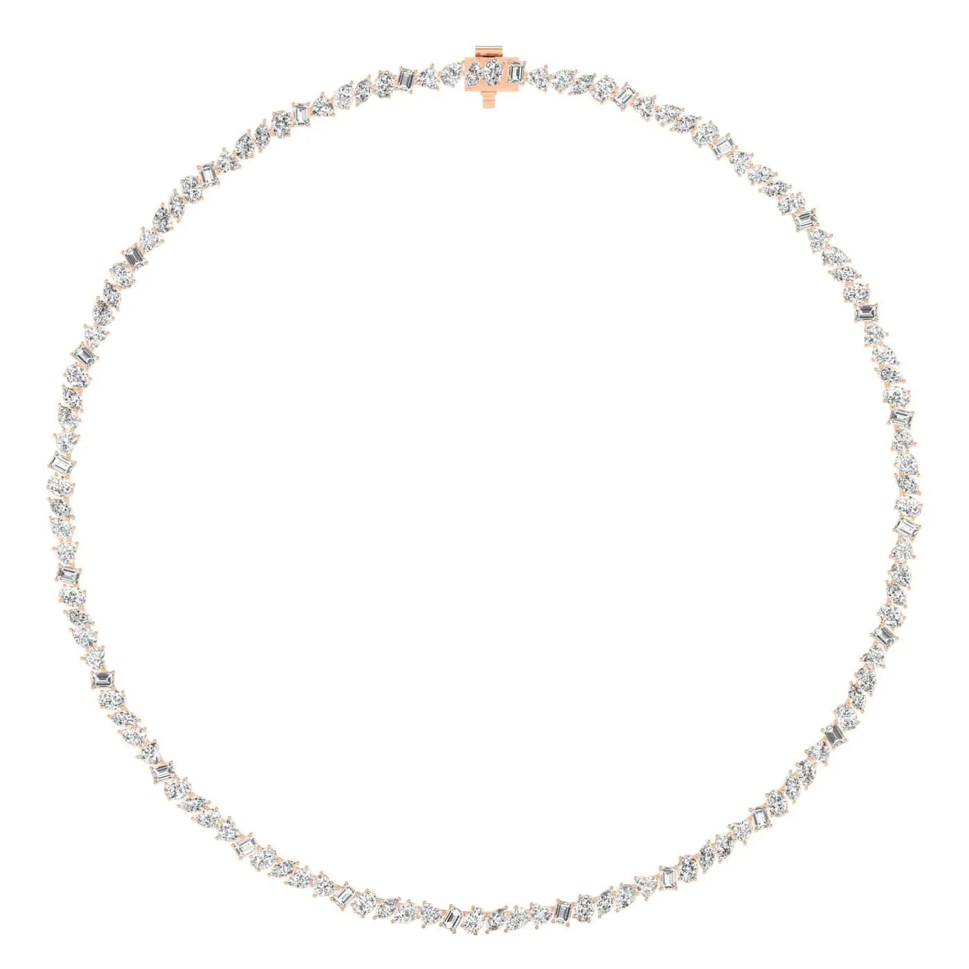 14K & 18K Gold and Diamond Tennis Necklace Multi-shpae, Lab Grown, 17.25 ct