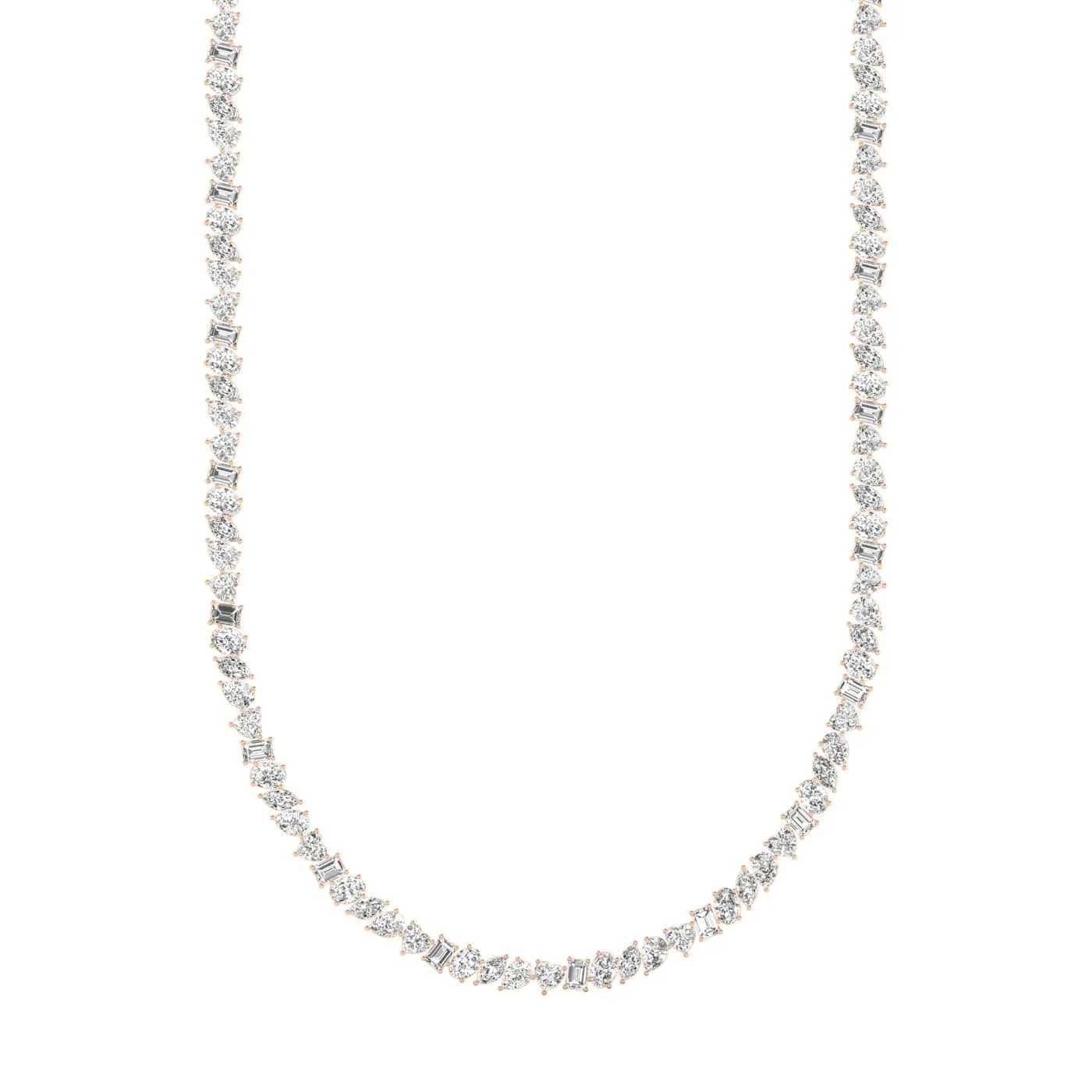 14K & 18K Gold and Diamond Tennis Necklace Multi-shpae, Lab Grown, 17.25 ct