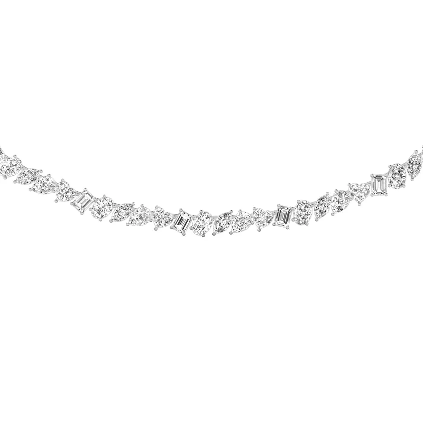 14K & 18K Gold and Diamond Tennis Necklace Multi-shpae, Lab Grown, 17.25 ct