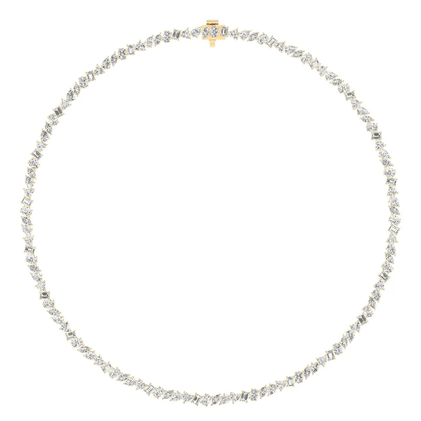 14K & 18K Gold and Diamond Tennis Necklace Multi-shpae, Lab Grown, 17.25 ct