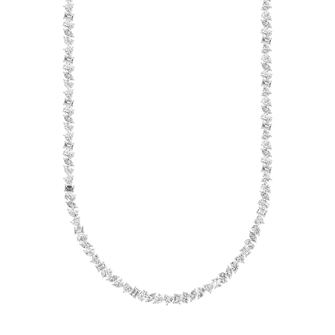 14K & 18K Gold and Diamond Tennis Necklace Multi-shpae, Lab Grown, 17.25 ct