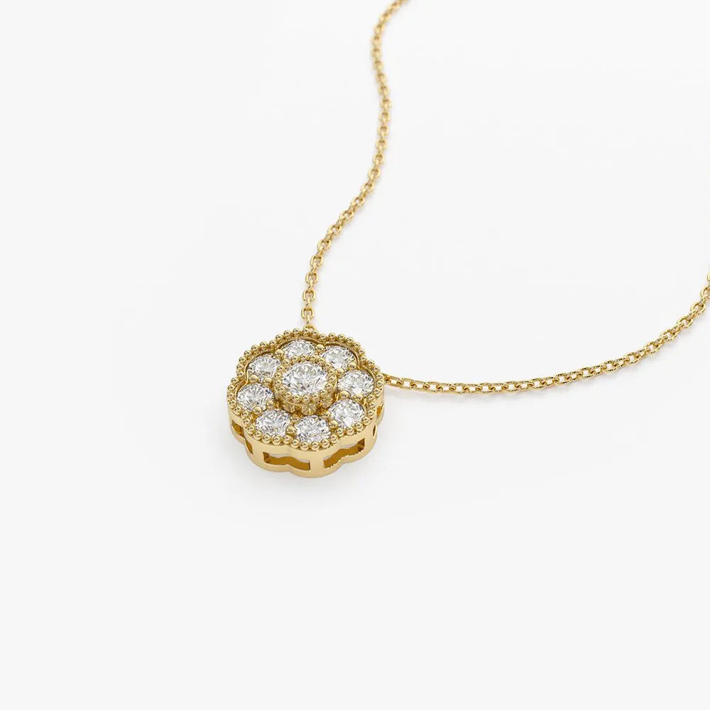 14k Floral Diamond Pendant