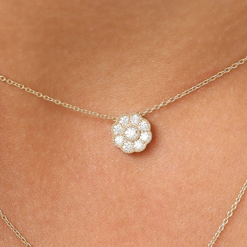 14k Floral Diamond Pendant