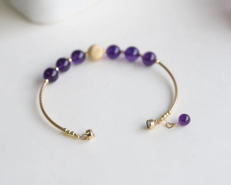 14K Gold Amethyst Beaded Bracelet Handmade Jewelry Gifts Women