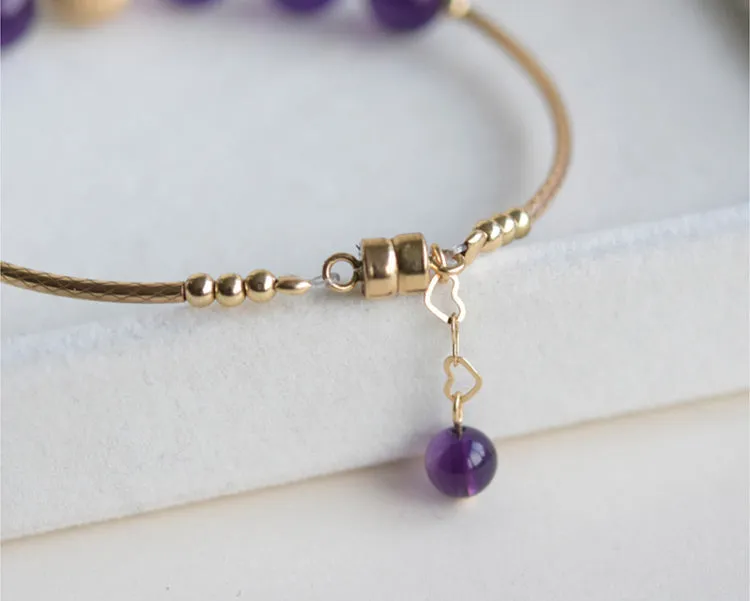 14K Gold Amethyst Beaded Bracelet Handmade Jewelry Gifts Women