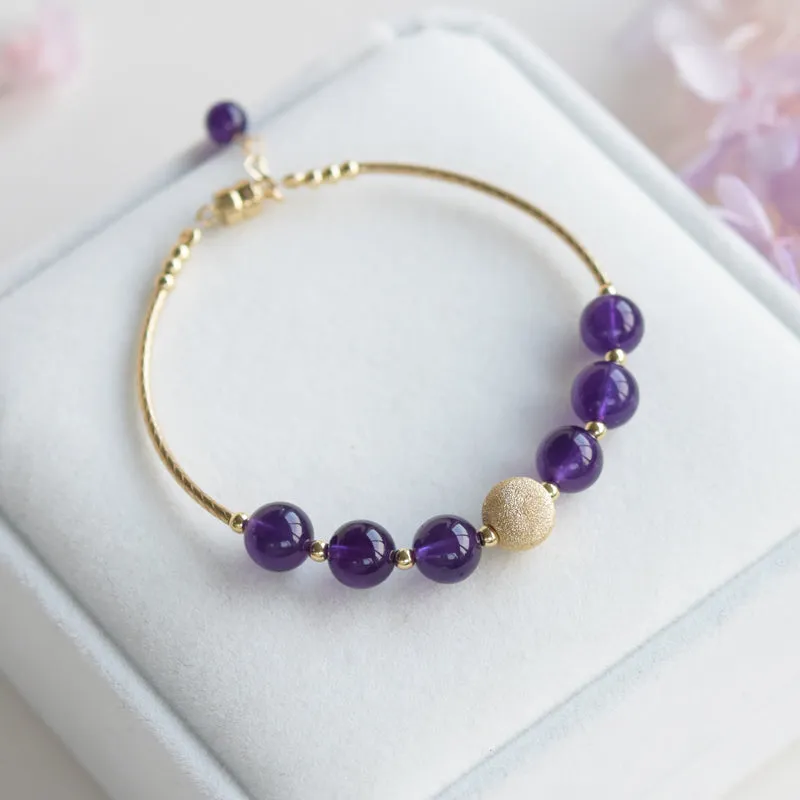 14K Gold Amethyst Beaded Bracelet Handmade Jewelry Gifts Women