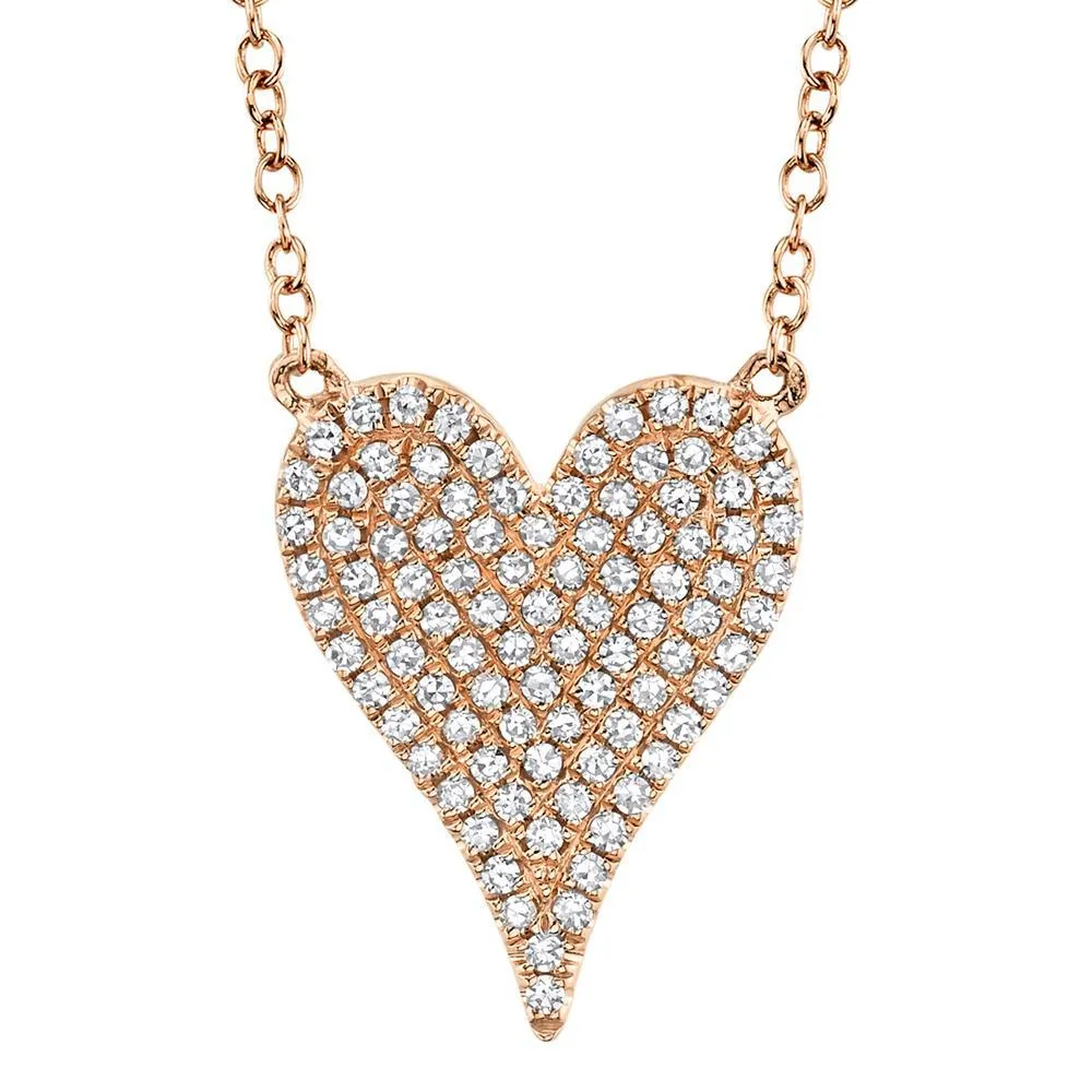 14k Gold Diamond Pave Heart Necklace. Available in 4 Diamond Weights in White, Rose or Yellow