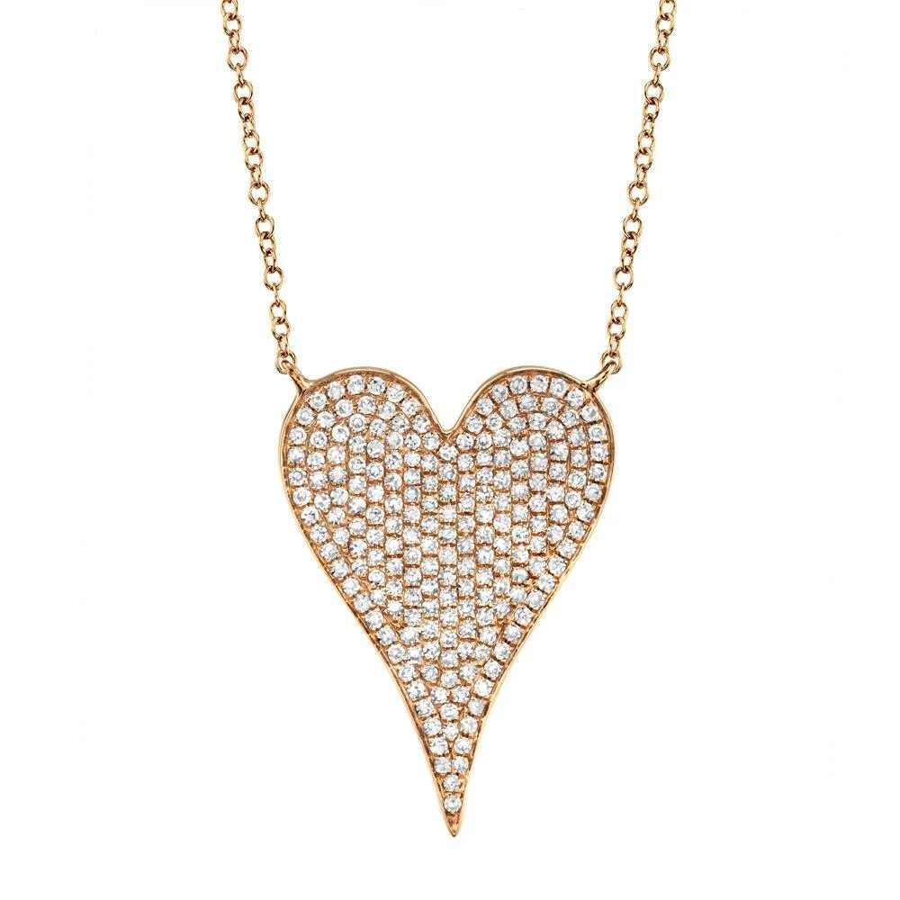 14k Gold Diamond Pave Heart Necklace. Available in 4 Diamond Weights in White, Rose or Yellow