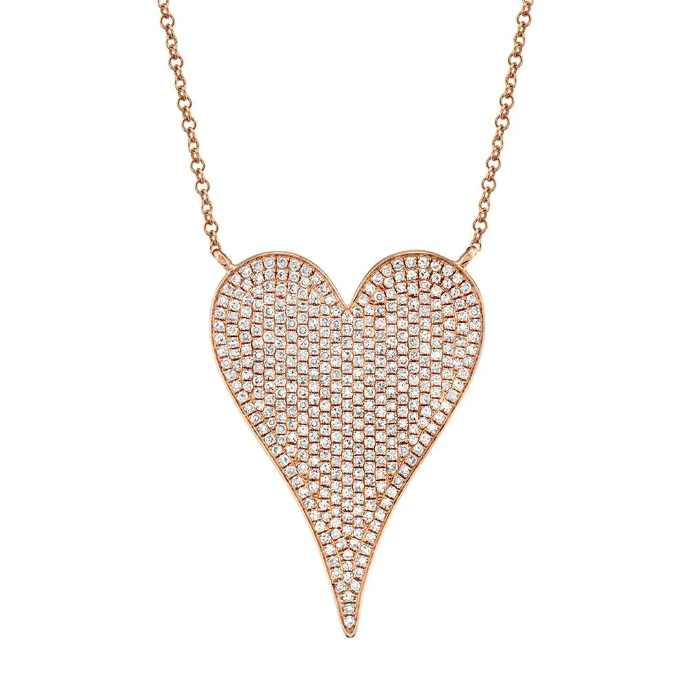 14k Gold Diamond Pave Heart Necklace. Available in 4 Diamond Weights in White, Rose or Yellow