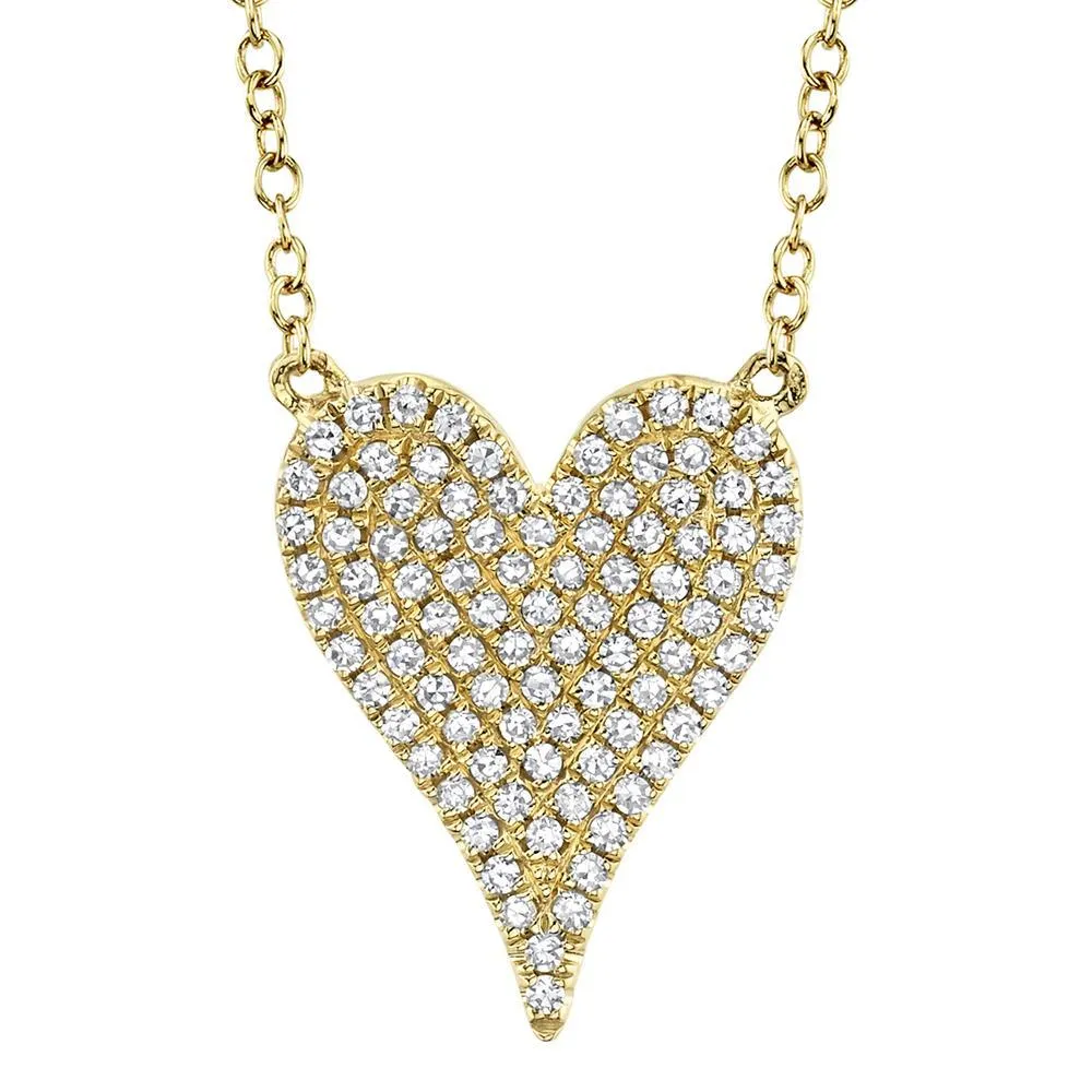 14k Gold Diamond Pave Heart Necklace. Available in 4 Diamond Weights in White, Rose or Yellow