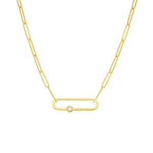 14k Gold Paper Clip Chain Necklace with Diamond Paperclip Clasp