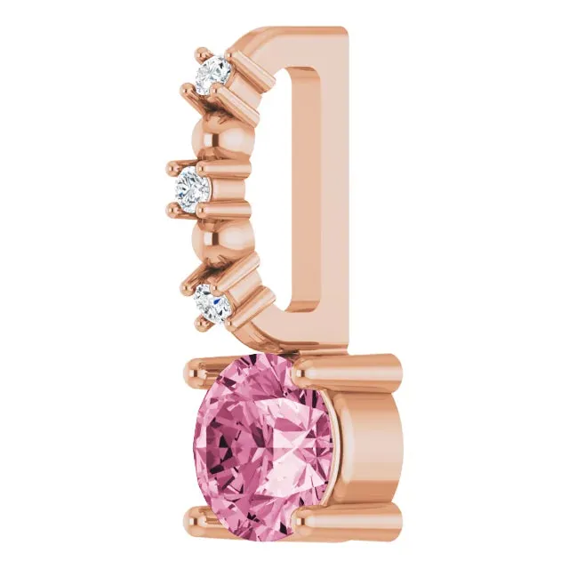 14K Rose Gold Imitation Pink Tourmaline & .01 CTW Natural Diamond Charm/Pendant