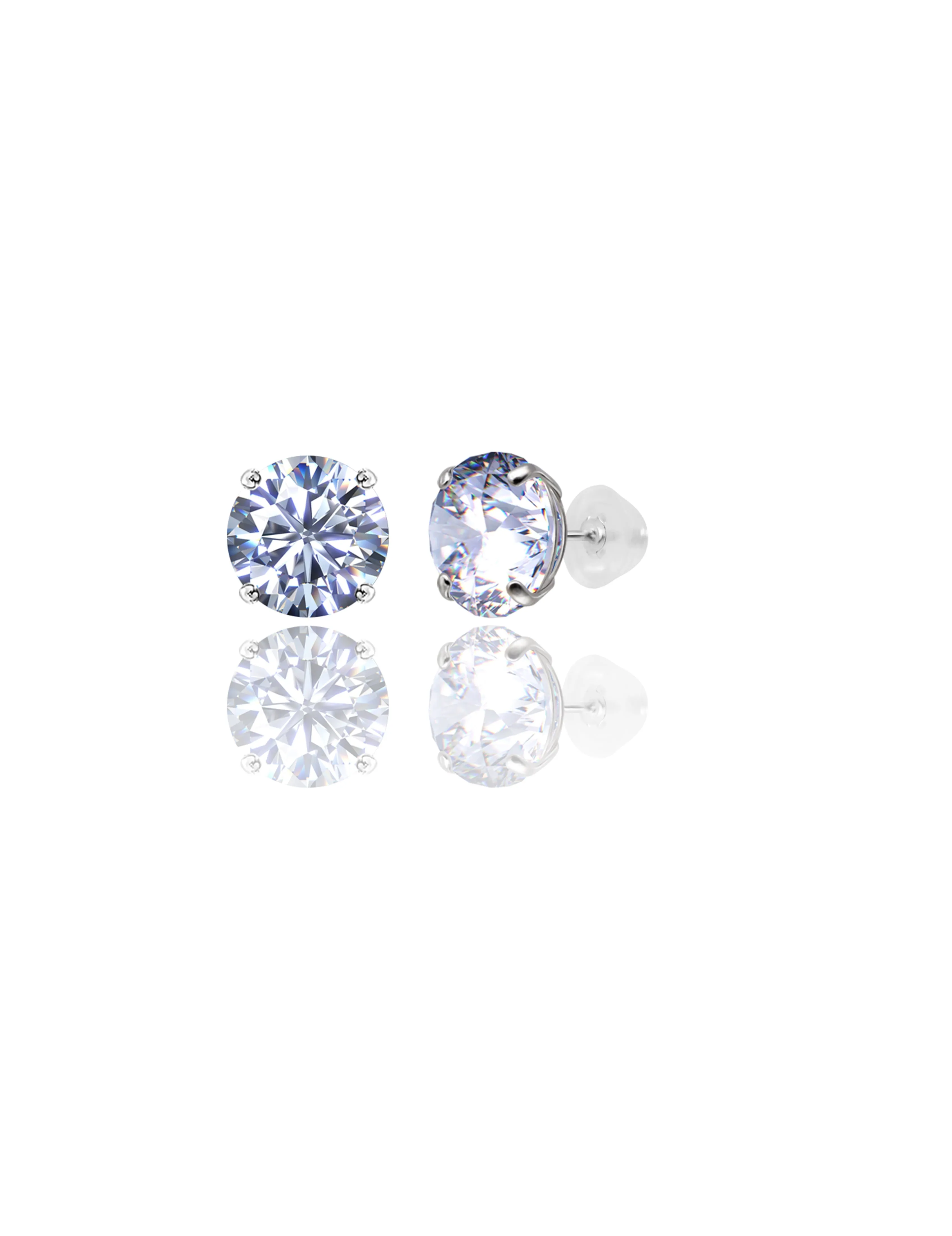 14K White Gold 10MM Round CZ Pushback Stud Earrings