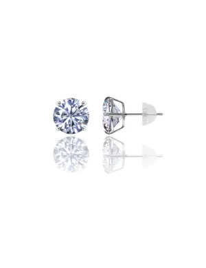 14K White Gold 10MM Round CZ Pushback Stud Earrings