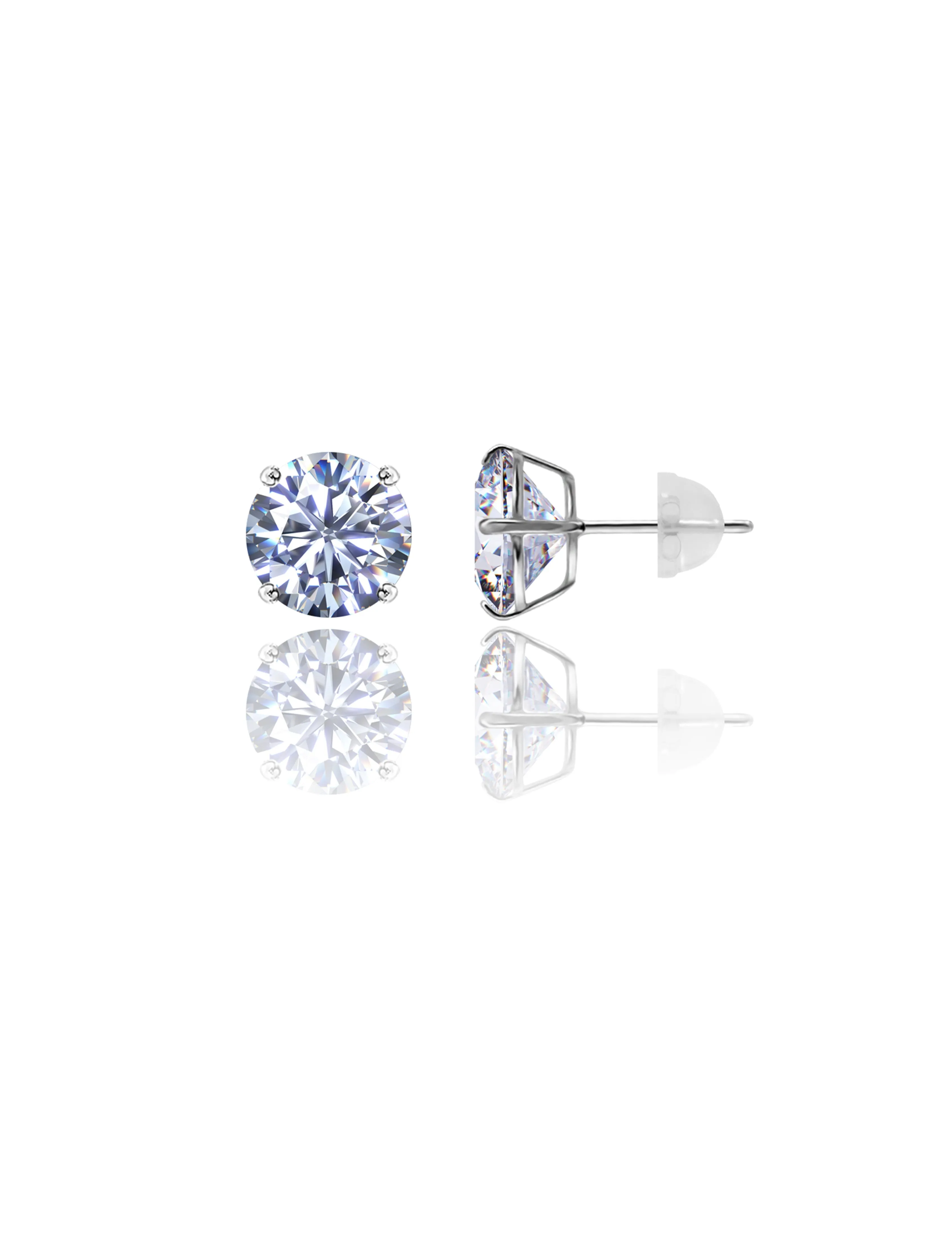 14K White Gold 10MM Round CZ Pushback Stud Earrings