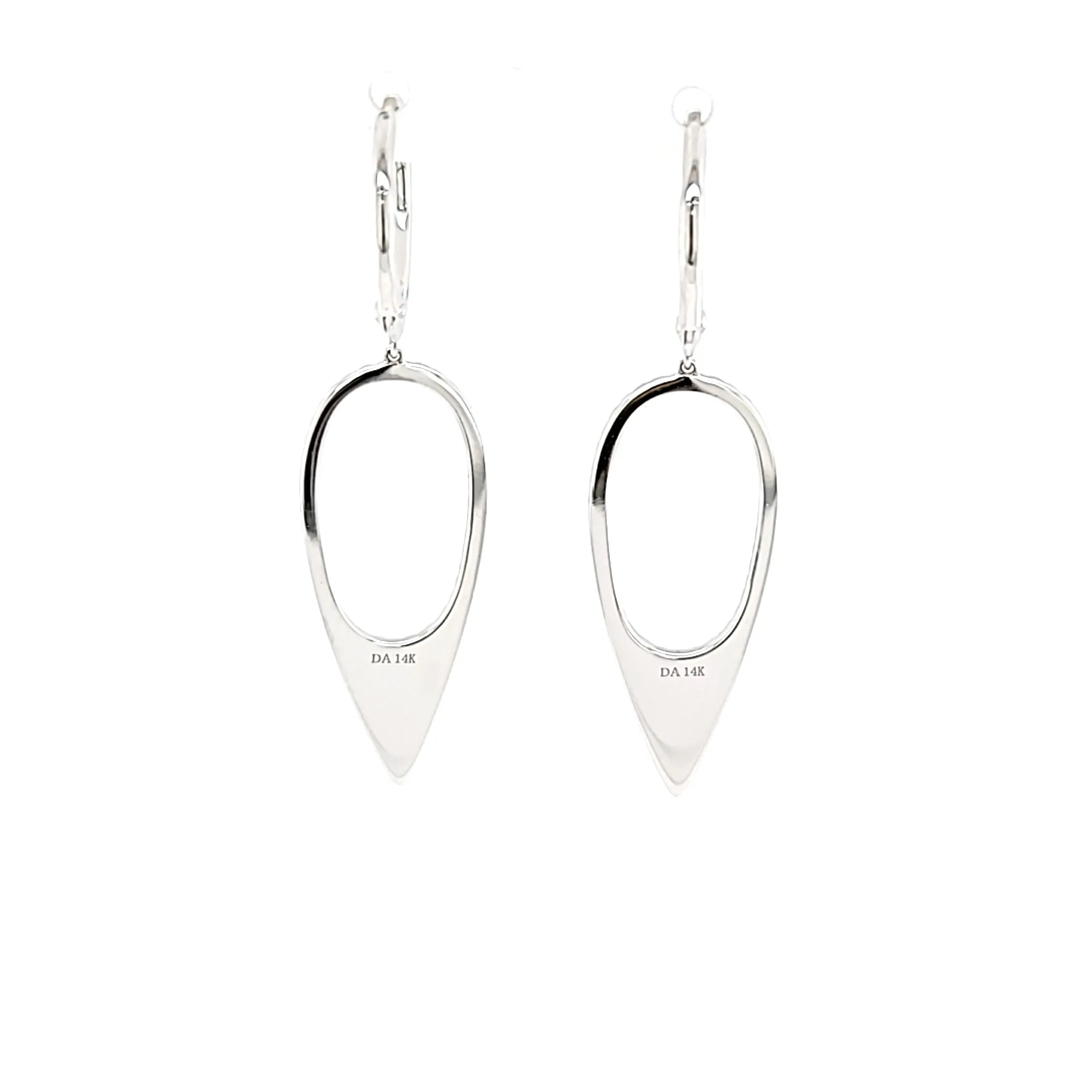 14k White Gold Diamond Negative Space Point Dangle Earrings (I7523)