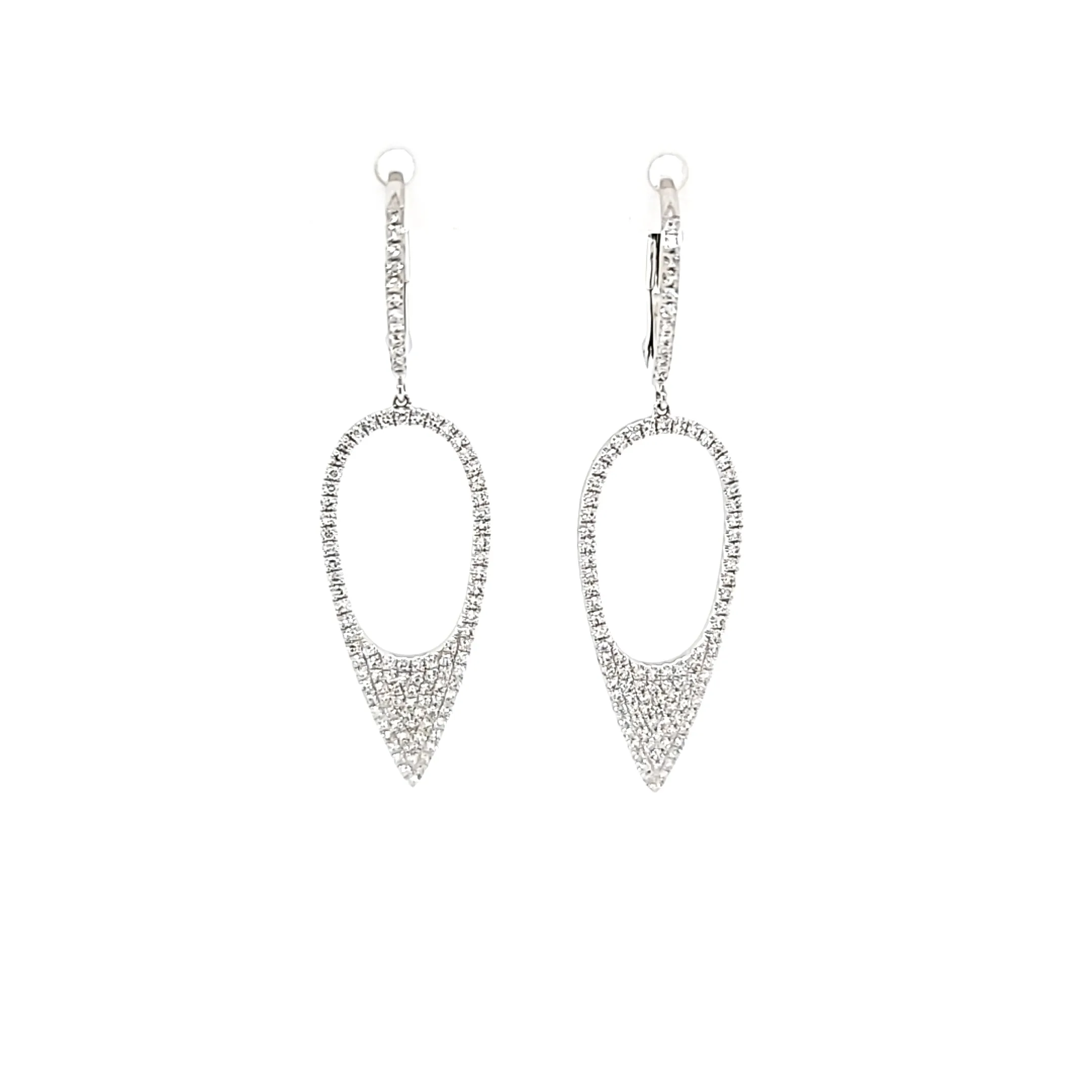 14k White Gold Diamond Negative Space Point Dangle Earrings (I7523)