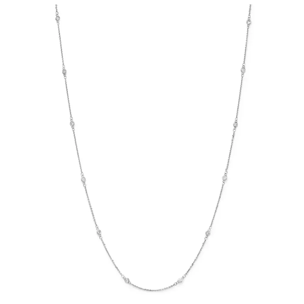 14k White Gold Diamond Station Necklace 18"