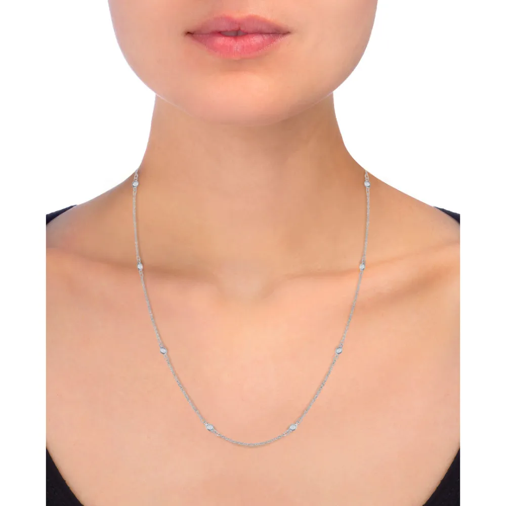 14k White Gold Diamond Station Necklace 18"