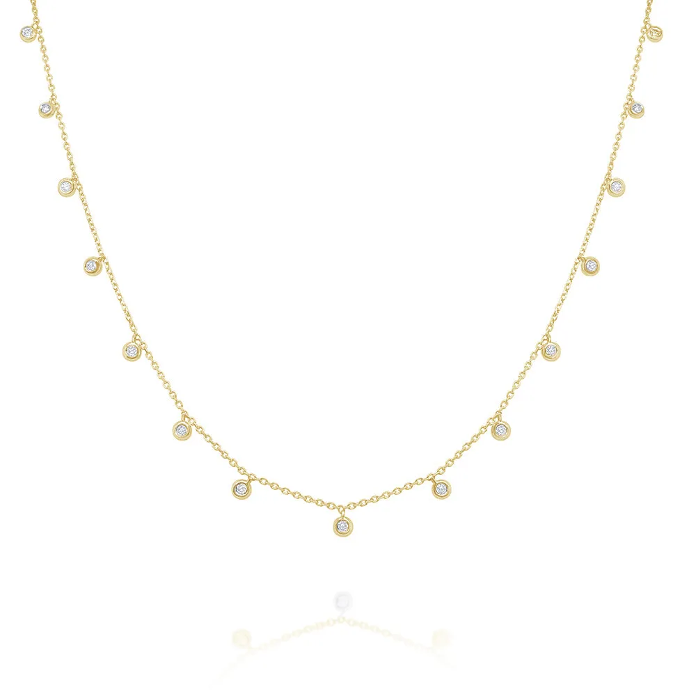 14k Yellow Gold .15ctw Diamond Drop Station Necklace (I8269)
