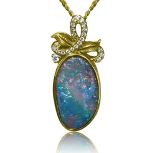 14kt Yellow Gold Opal and Diamond pendant