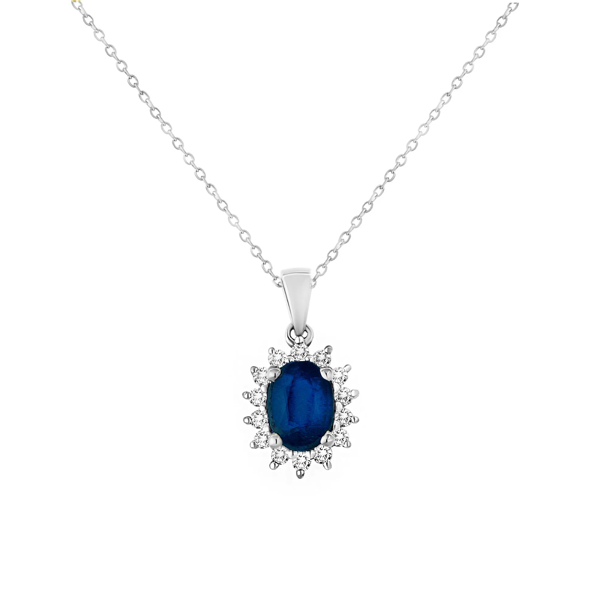14KW 14DIA(F/C) 0.17CT,1SAP OVAL-7X5m (1.05) Diamond Pendant (121PB530ASD)