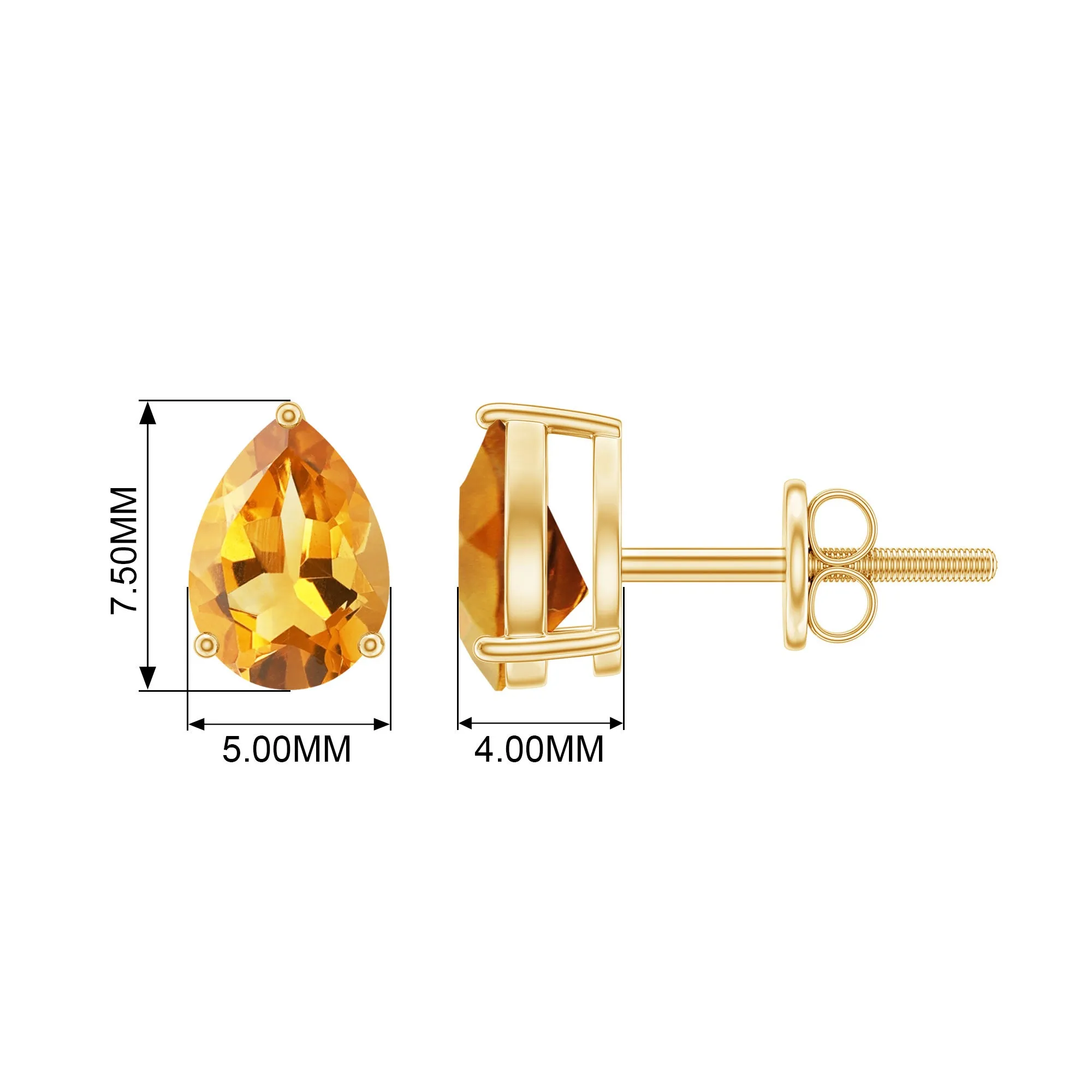 1.5 CT Pear Cut Citrine Solitaire Earrings
