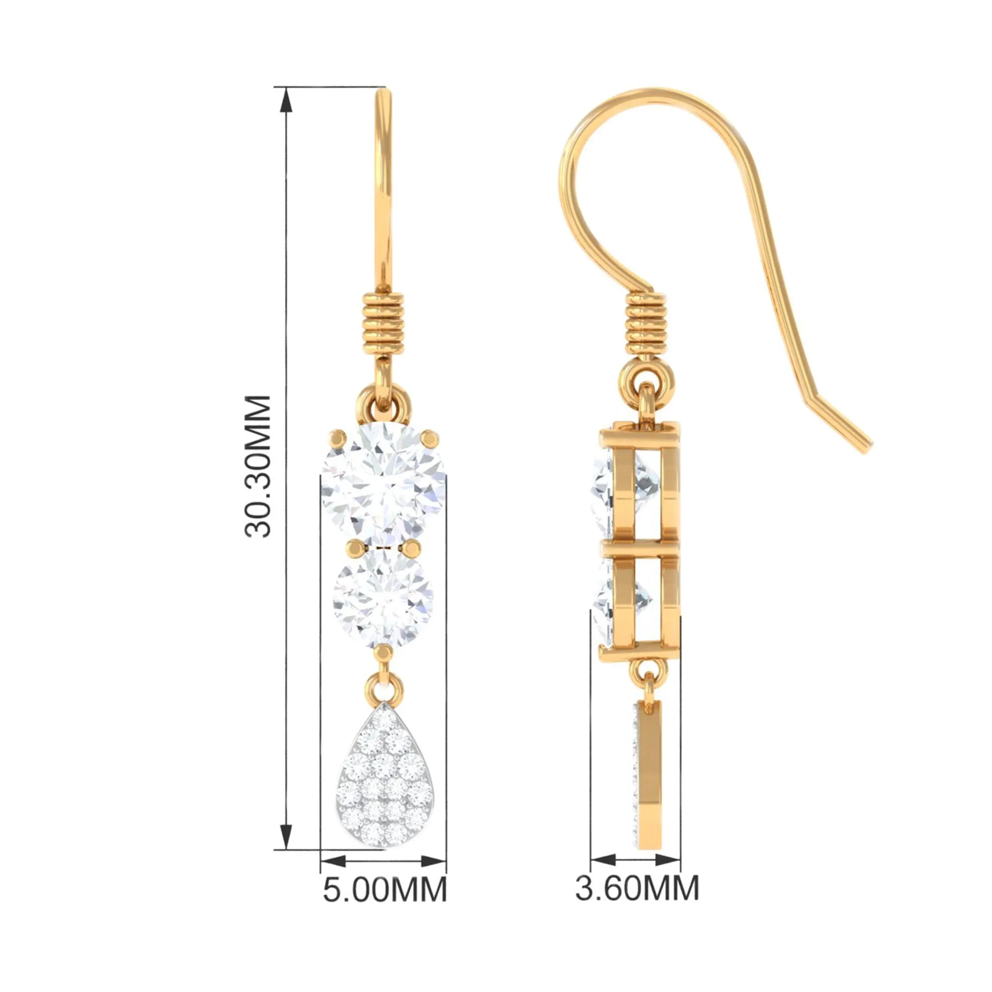 1.75 CT Moissanite Minimal Dangle Earrings in Gold