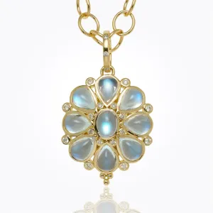 18K Blossom Pendant with Royal Blue Moonstone and diamond
