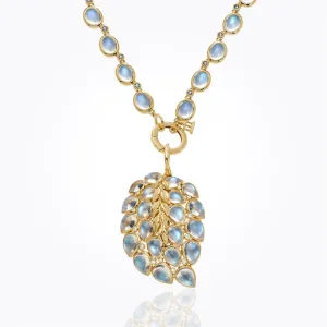 18K Feather Pendant with royal blue moonstone and diamond