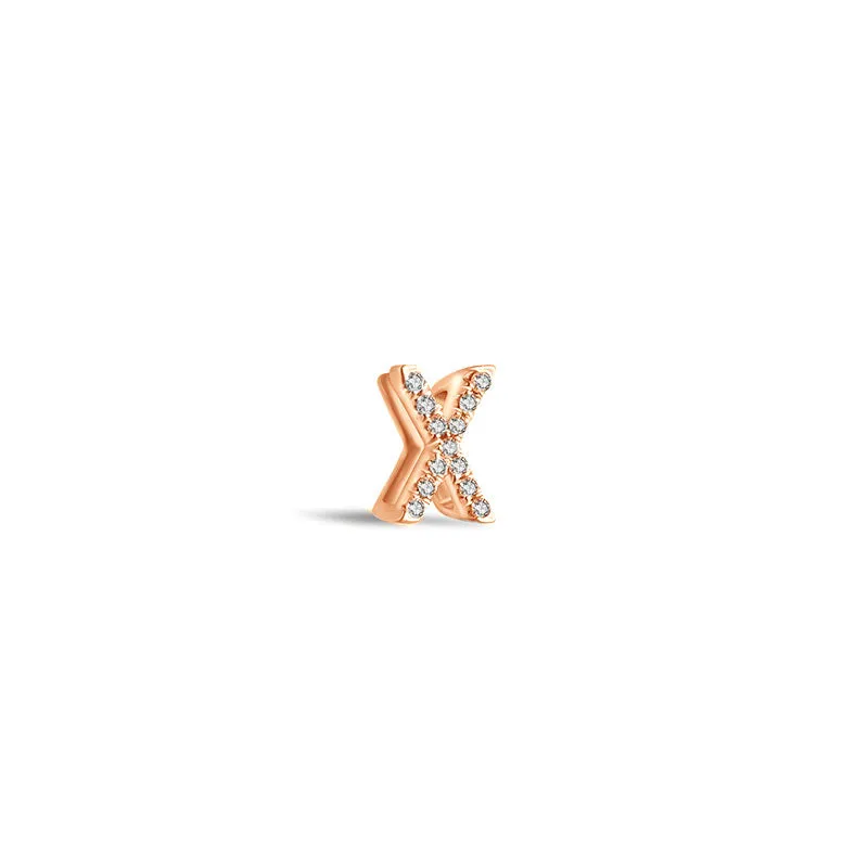 18k Gold Initial Letter "X" Diamond Pandent   Necklace