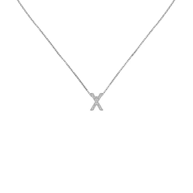18k Gold Initial Letter "X" Diamond Pandent   Necklace