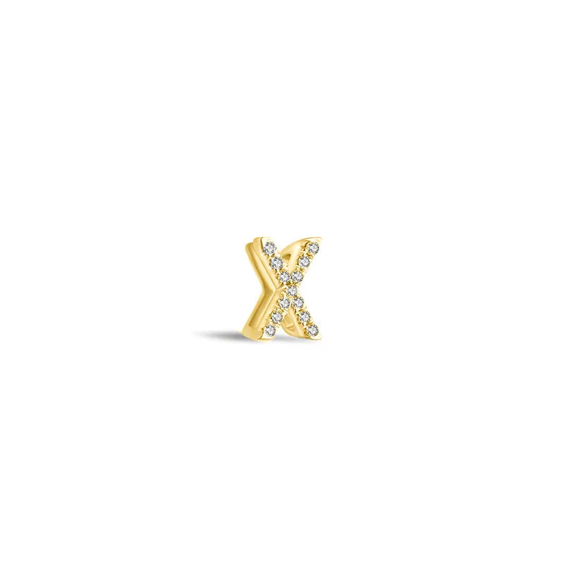 18k Gold Initial Letter "X" Diamond Pandent   Necklace