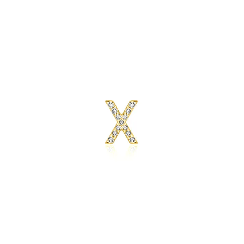 18k Gold Initial Letter "X" Diamond Pandent   Necklace