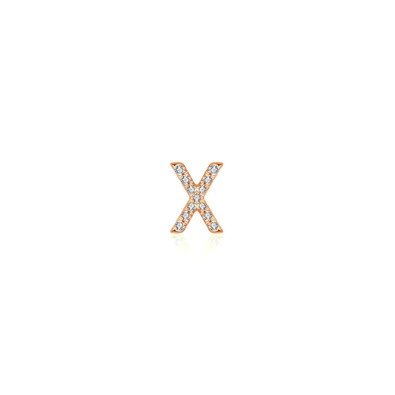 18k Gold Initial Letter "X" Diamond Pandent   Necklace