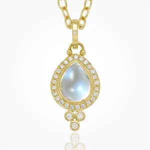18K Pave Halo Pear Drop Pendant