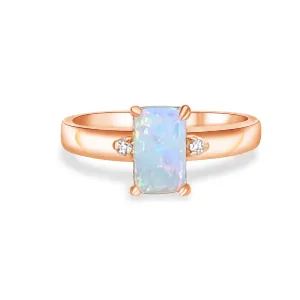 18kt Rose Gold Rectangular Opal 0.9ct and Diamond ring